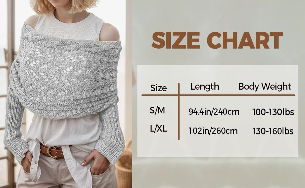 Sweater Scarf with Sleeves for Women Multi-Use Knitted Cable Wrap Shrugs Crochet Fashion Shawl Cape - color: Khaki, size: 102''/260cm