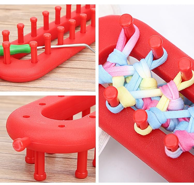 Rectangle Knitting Looms Plastic Weaving Looms Set Scarf Hats DIY Crocheting Handmade Craft Kit with a Crochet Hook and Needle for Knitting Lovers (red)