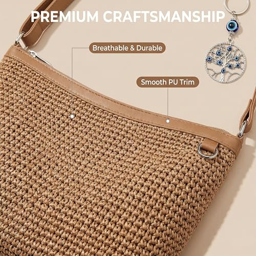 Crochet Beach Bags Purse for Women, Boho Woven Tote, Summer Straw Beach Bags For Vacation Travel Casual Shoulder Bag | crochet bag - color: Brown