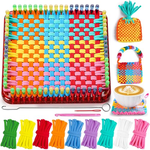 CCTVRTV Weaving Loom Kit Toys for Kids and Adults, DIY Arts and Crafts | for Boys and Girls Ages 5 6 7 8-12 13, Easy Potholder Loom Knitting Kits Gifts for Beginners, 252 Craft Loops. - color: red/blue+green+yellow