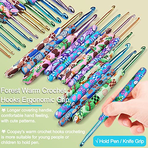 Coopay Crochet Hooks Set with Case, Ergonomic Soft Grip Crochet Hook Kit | 12 Sizes Comfort & Sturdy Forest Crochet Needles for Crocheting Yarn, Crochet Counter, Ideal Crochet Starter Kit, Hooks Case - color: Green Forest