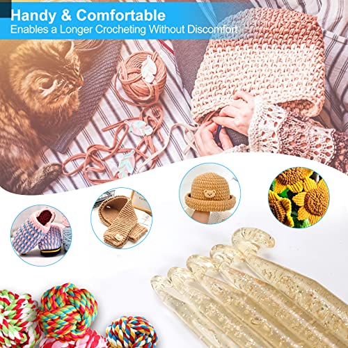 Vodiye 5 Sizes Large Crochet Hooks 12mm-25mm, Ergonomic Crochet Hook Set, Transparent Hooks for Chunky Yarn and DIY Crafts - size: 5 Size(12.0-25.0mm)
