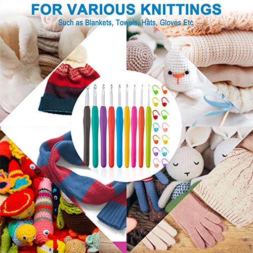 Vodiye 9 Sizes Crochet Hooks 2.0–6.0mm, Ergonomic Crochet Hook Set, Crochet Needles for Beginners, DIY Projects and Craft Lovers - size: 9 Size(2.0-6.0mm)