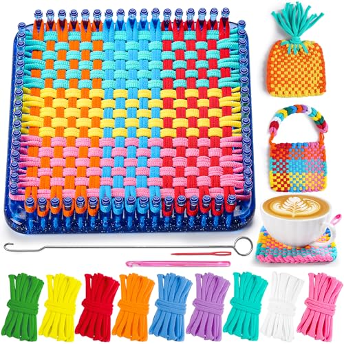 CCTVRTV Weaving Loom Kit Toys for Kids and Adults, DIY Arts and Crafts | for Boys and Girls Ages 5 6 7 8-12 13, Easy Potholder Loom Knitting Kits Gifts for Beginners, 252 Craft Loops - color: blue