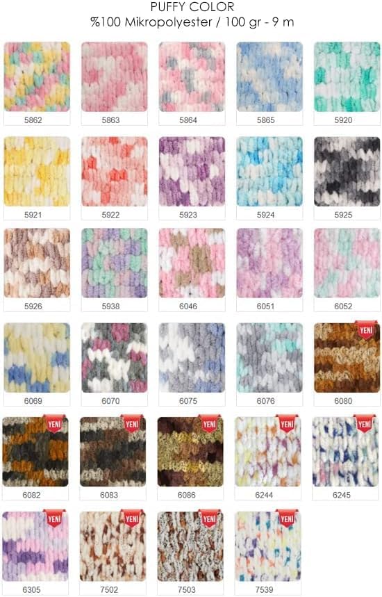 Alize Puffy Color Baby Blanket Yarn Lot of 4skn 400gr 39.3 yds 100% Micropolyester Soft Yarn Hand Knitting Yarn (5924) - color: 5924