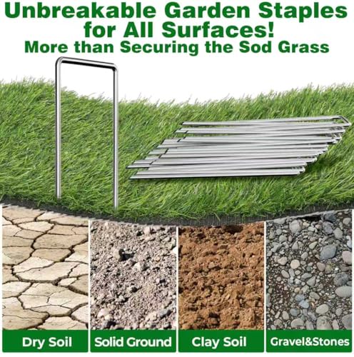 AMAGABELI GARDEN & HOME 4 Inch 200 Pack Galvanized Landscape Staples 12 Gauge Anti-Rust Heavy Duty Garden Staples Plant Cover Stakes U-Shaped Sod Pins Ground Fence Stakes for Weed Barrier Fabric - size: 4 Inch