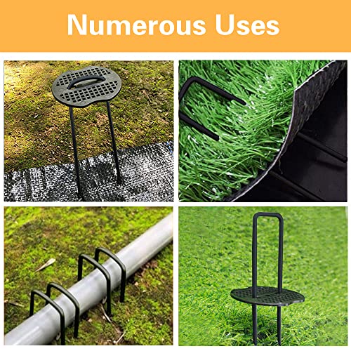Bakulyor 50pcs Black Landscape Staples + 50pcs Buffer Washer, 6 Inch 11 Gauge Garden Stakes Staples, U Shaped Galvanized Lawn Pins Heavy Duty Yard Ground Pin for Weed Barrier Sod Fabric Decorations - color: Black
