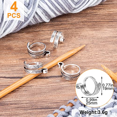 ANCIRS 4 Pack Knitting Crochet Loop Ring for Fingers, Adjustable Crochet Tension Ring, Metal Open Yarn Guide Finger Holders, Knitting Thimbles for Crochet- Silver - color: 4 Silver