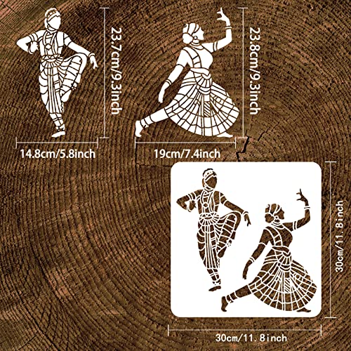 FINGERINSPIRE Indian Dance Stencils - 11.8x11.8 inch Plastic Stencil Templates for Classical Indian Dancer Patterns - color: 2 Indian Dancer