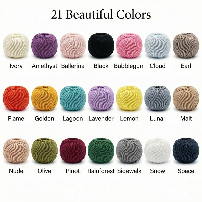 Totally Cotton Yarn - GOTS Certified Organic DK Weight - Luxuriously Soft, No Splitting - Perfect for Baby, Amigurumi, Knitting & Crochet - (200g/468 Yards) 100g/Ball (Cloud) - color: Cloud
