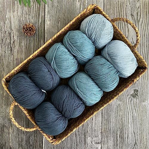 Fine Weight Knitted and Crocheted Cotton Yarn, 100% Long Staple Cotton Yarn, Baby Sports, 2 Packages of 100g/3.52oz (Per Skein 50g/162yards) - Blue Shadow - color: PM10-Blue Shadow