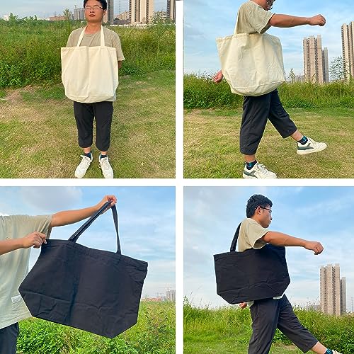 Koolmox Tote Bag Bulk with Zipper, 6-Pack 22x16x7.8'' Beige Tote Bag, 12Oz Durable Grocery Tote with Reinforced Handles and Wide Bottom for Grocery Shopping Bags Washable and Reusable Carry All Bags - style: Beige_zippered_22x16x7.8''
