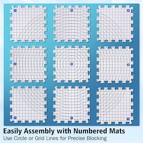 9 Packs Blocking Mats for Knitting with 20 Blocking Comb Pins,100 T-Pins | Extra Thick Knitting Blocking Mats with Grid Radial Lines,Crochet Blocking Board for Needlepoint or Crochet with Storage Bag - color: White Inch with Circle