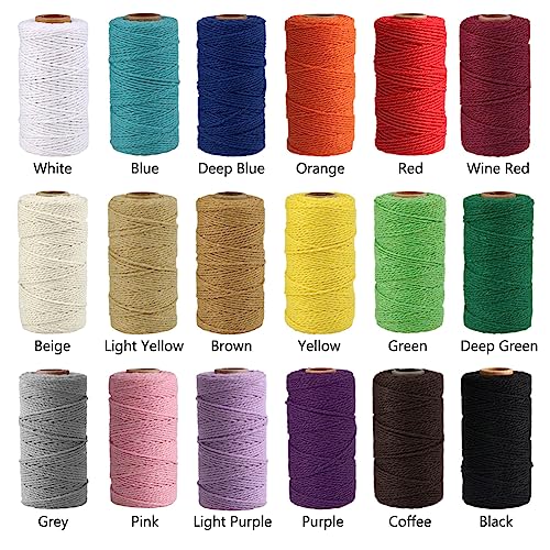 (109 Yards/1.5mm/35 Colors Optional) Cotton Baker Twine DIY Craft Macramé Natural Cotton Rope Craft Making Knitting String Rope DIY Wedding Decor Supply Christmas Wrapping (Yellow) - color: Yellow