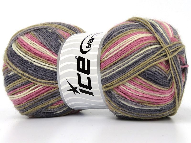 (1) 100 Gram Smart Sock Yarn - Superfine, Fingering, Superwash Wool and Nylon, 437 Yards, Self-Striping Pink Grey Tan White