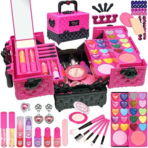 52 PCS Kids Makeup Kit, Safe and Washable Makeup for Kids Princess Toys | Real Girls Makeup Kit, Toddler Makeup Kit with Cosmetic Case, Maquillaje Para Niñas, Birthday Gifts for Girls 3 4 5 6 7 8 9 - style: Makeup-Palette-L-Rose