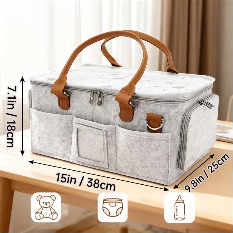 Portable Felt Storage Box with Zipper Lid Multi-compartment Caddy Organizer with Pockets 15 * 10 * 7 Inches