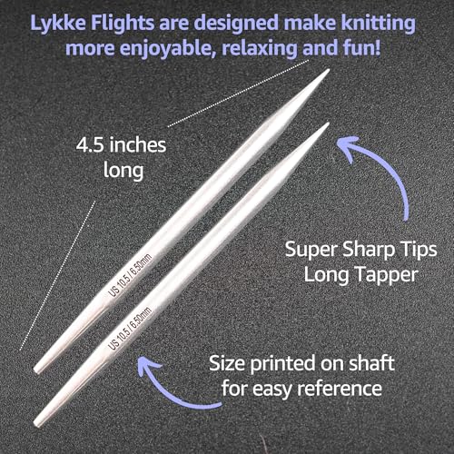 Lykke Flight 5in US 1 (2.25 mm) Mini Interchangeable Knitting Needle Tips | Requires Mini CordsStainless SteelSemi-SharpShort Taper Points10 Colorful Stitch Markers - size: US 01 (2.25 mm) 5in.