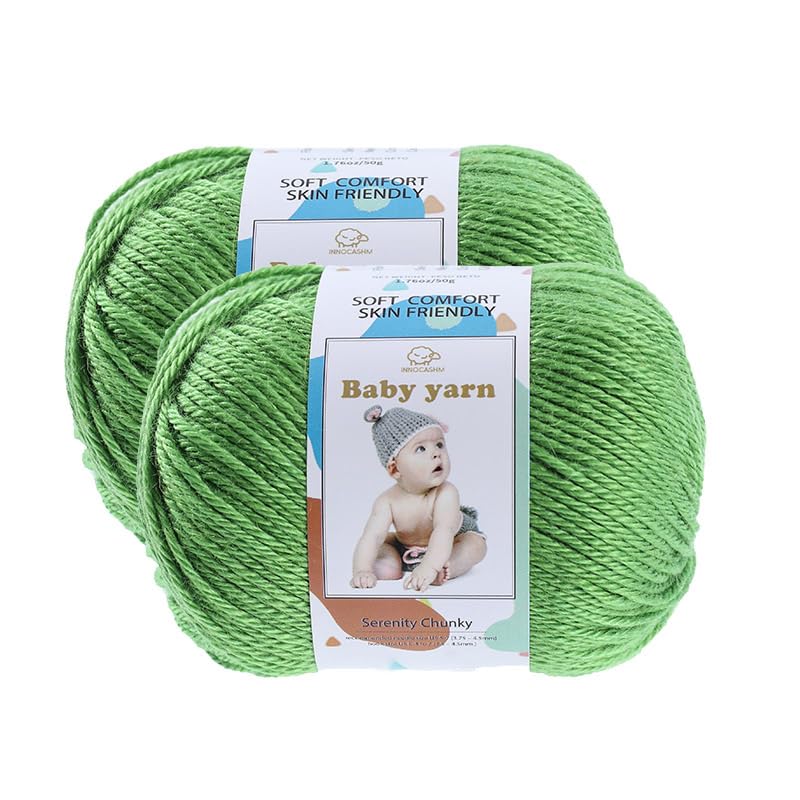 Baby Knitted Yarn - Merino Wool 10%, Cotton 40%, Nylon 50% Blended Soft Yarn Ball Suitable for Crochet Knitting, Baby Blankets and Clothes (Approximately 1.76 OZ/160 Yards)[2 Ball Set] (Grass Green) - color: Grass green
