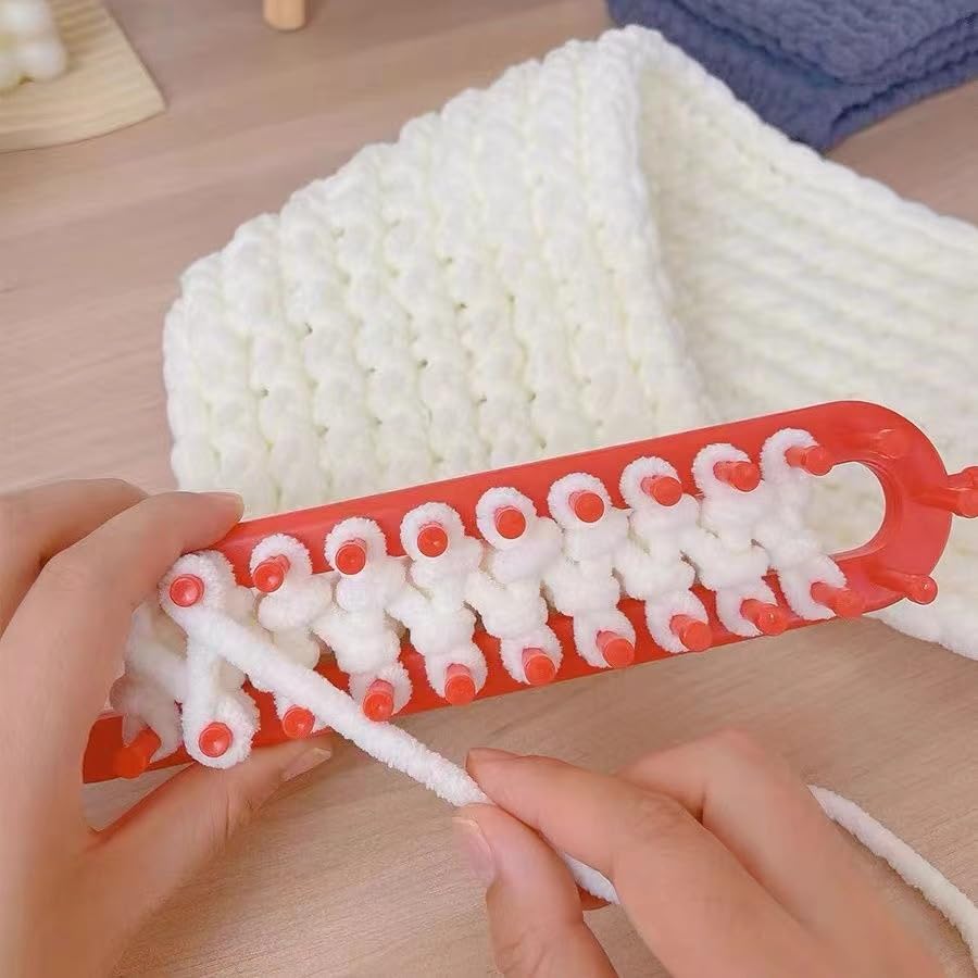 Rectangle Knitting Looms Plastic Weaving Looms Set Scarf Hats DIY Crocheting Handmade Craft Kit with a Crochet Hook and Needle for Knitting Lovers (red)