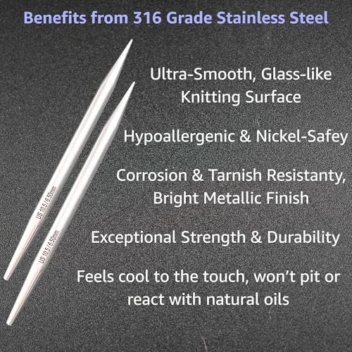 Lykke Flight 5in US 11 (8 mm) Interchangeable Knitting Needle Tipss | Requires Standard Cables, Stainless Steel, Semi-Sharp, Short Taper Points, 10 Colorful Stitch Markers - size: US 11 (8 mm) 5in.