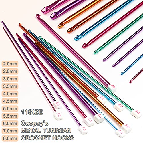 Coopay 11Pcs Tunisian Crochet Hooks Set-Long Crochet Hook, 2mm(B)-8mm(L) | Afghan Crochet Needles for Crocheting Large Projects, Great Knitting & Crochet Supplies for Beginner, Crocheter & Knitter - color: Multicolor Tunisian Afghan Set