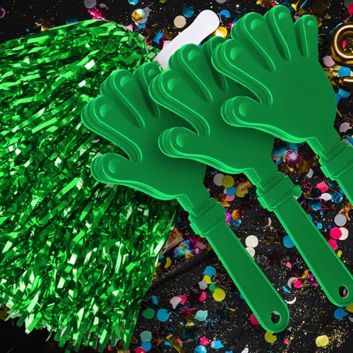 24 Pcs Cheerleading Pom Poms and Hand Clappers Noisemakers Set for Team Spirit Items Sporting Events Football Baseball Cheering Essentials Party Favors Dance - color: Green