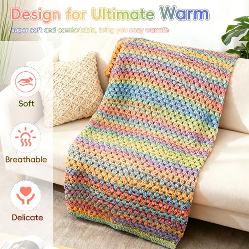 Aeelike Crochet Blanket Kit for Beginner, Easy Crochet Kits, Rainbow Gradient - color: Rainbow Gradient