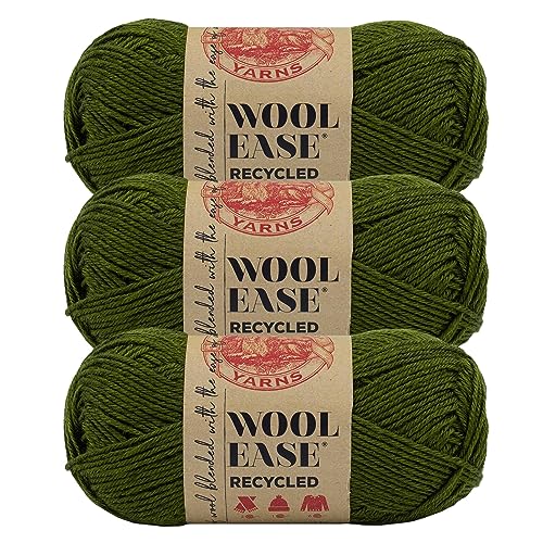 Lion Brand Yarn, Wool-Ease Recycled Crochet Yarn, Olive, Green, 3 Pack | Recycled Worsted Weight Wool Acrylic Blend Knit & Crochet Fiber for Warm Blankets, Cozy Sweaters, Fall & Winter Hats - color: Olive, size: 3 Pack