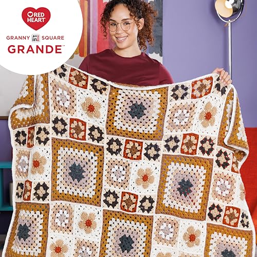 Red Heart Granny Square Grande Yarn for Crocheting, Sepia Tone, 3-Pack | All In One Granny Square Grande Yarn, #4 Medium Worsted Weight 100% Acrylic, Makes 12-Inch Squares, 440 yards, 250g/8.8oz - color: Sepia Tone