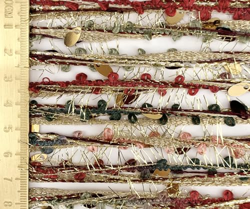 Artisanal Yarn Collection Multifiber Fancy Yarn with Sequins & Shimmering Threads for Knitting Crocheting Crafts DIY, Set of 3 Rolls (Christmas Red & Gold) - color: Christmas Red & Gold