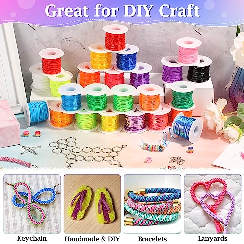 Cridoz Lanyard Kit, Boondoggle & Gimp String Weaving Kit with 25 Rolls Plastic Lacing Cord, 50 Pcs Keychain Lanyard Accessories