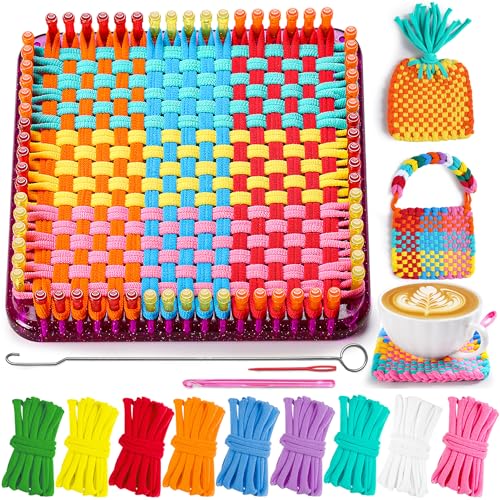 CCTVRTV Weaving Loom Kit Toys for Kids and Adults, DIY Arts and Crafts | for Boys and Girls Ages 5 6 7 8-12 13, Easy Potholder Loom Knitting Kits Gifts for Beginners, 252 Craft Loops - color: purple/red+orange+yellow