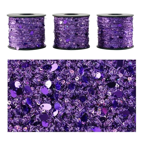 Artisanal Yarn Collection Multifiber Fancy Yarn for Knitting Crocheting Crafts DIY, Set of 3 Rolls (Purple Teardrop Sequins) - color: Purple Teardrop Sequins