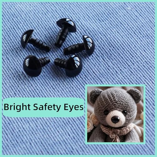 Hukiwow 600Pcs 9mm Safety Eyes and Washers 9 mm Safety Eyes for Crocheting Plastic Crochet Eyes Black Craft Eyes Animals Eyes Small Doll Eyes - size: 9mm