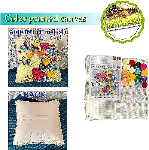 ZFFLYH Love Latch Hook Pillow Kits for Adults Beginners Pre-Printed Cushion | Home Sofa Cushion Cover Preprinted Canvas Crochet Yarn Kits Needlework Crafts Festival Gift for Adults Beginner 17X17 Inch - color: Love a