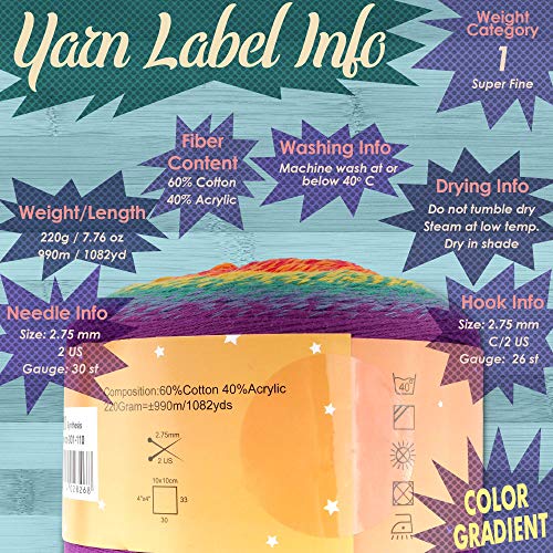 JubileeYarn Ombré Blast Yarn - 220g/cake Baby Weight Cotton - Shadowthrone - 1 Cake - color: 115 Shadowthrone, size: 1 Cake