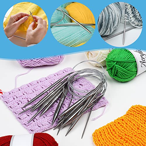 Aeelike Circular Knitting Needles Set, 2.5-10 mm Round Needle, 32 inches | 9 PCS Smooth Long Needle Stainless Steel (80cm), Complete Smooth Needles Set for Socks Sweater Scarves DIY Craft, Ideal Gift - size: 80cm(from tip to tip)