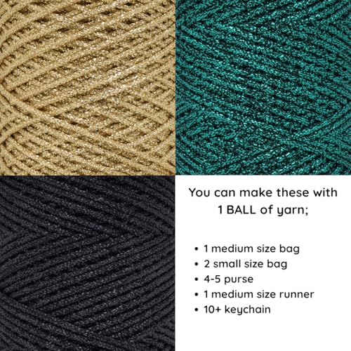 Sparkle Glitter Braided Macrame Cord 2.5mm x 820 ft, Metallic Lurex Shiny Crochet Yarn 273 yds for Bag, Purse, Runner, placemat (1, Coffee-1) - color: Coffee-1