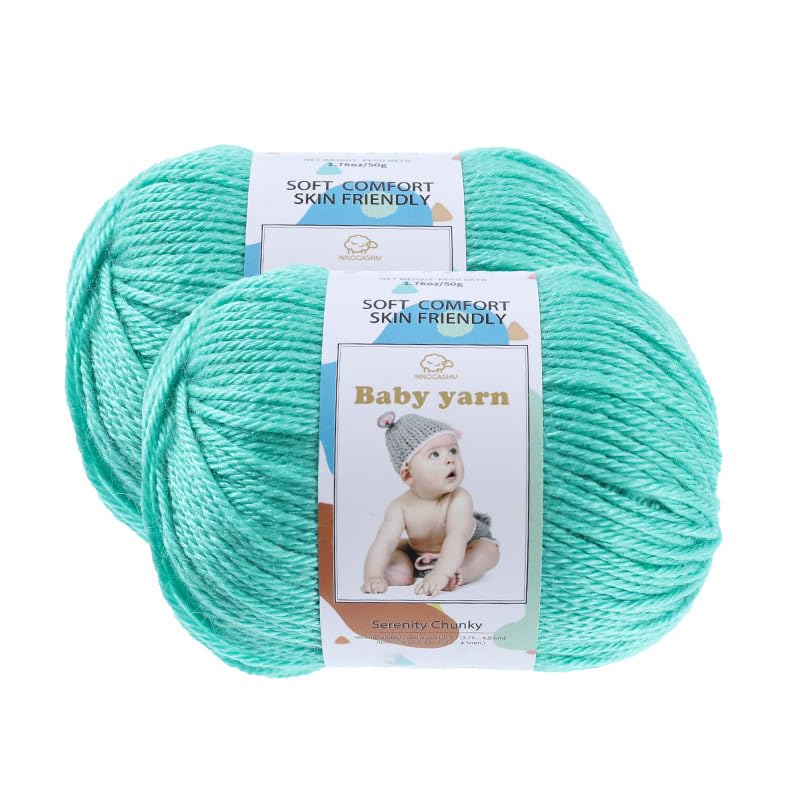 Baby Knitted Yarn - Merino Wool 10%, Cotton 40%, Nylon 50% Blended Soft Yarn Ball Suitable for Crochet Knitting, Baby Blankets and Clothes (Approximately 1.76 OZ/160 Yards)[2 Ball Set] (Green) - color: Green
