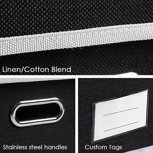 PRANDOM Storage Boxes with Lids [3-Pack] Fabric Collapsible Storage Bins Organizer Containers Baskets Cube with Cover for Home Bedroom Closet Office Nursery Black（11.4X8.6X6.7 - color: Black, size: S(3-Pack)