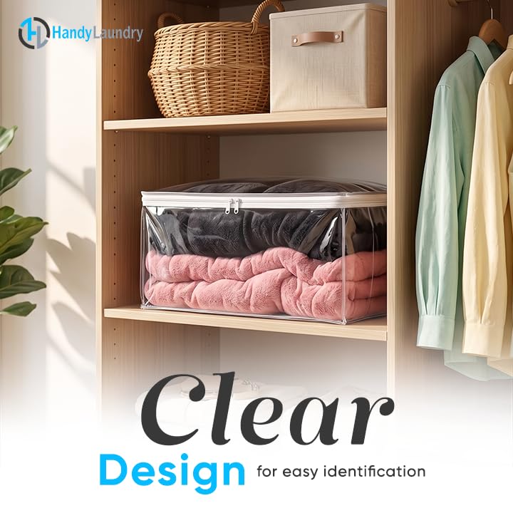 Handy Laundry Comforter Storage Bag – Large 90L Clear Zippered Organizer for Blankets, Bedding, Clothes & Pillows, Durable Plastic Storage for Closet, Moving, Under Bed – Dust & Moisture Protection - color: Clear 1-Pack