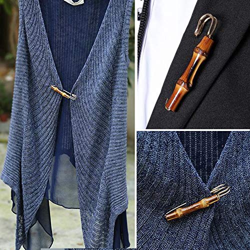 Honbay 3PCS Retro Bamboo Brooch Extra Large Safety Pins for Sweaters, Shawls, Collars, Dresses and Most Clothes