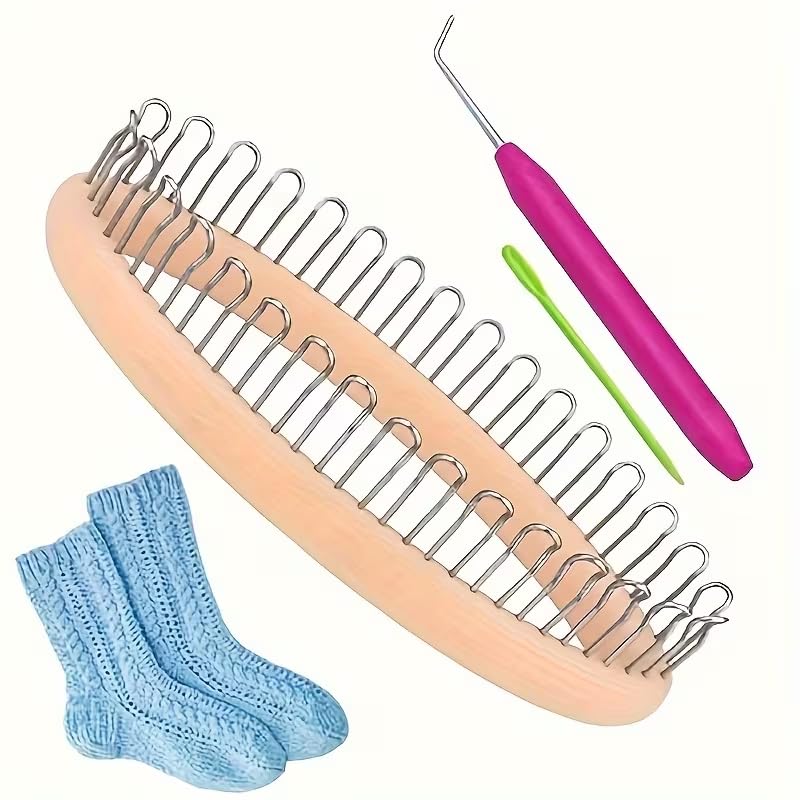 Sock Knitting Machine Kit Mini Circular Knitting Tool with Crochet Hook and Yarn Needle to Make Socks, Hats, Scarves, Crafts, A1