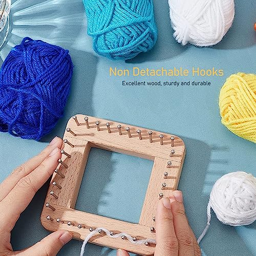 Diydeg Knitting Loom, Wooden DIY Board Mini Knitting Board Weaving Pegs Crochet Needlework Tools with Non Detachable Hooks, for Making Cushions Scarves Hats Shawls (L) - size: L
