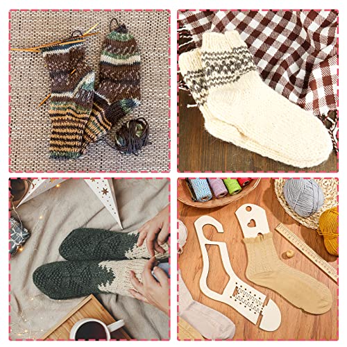 Chunful 4 Pcs Sock Blockers for Knitting Adjustable, Wooden with Ruler | Thicken Wood Sock Form Stretchers with Measurement Grid, For Stocking Display and Shaping, Crochet Hand Knitting Tool