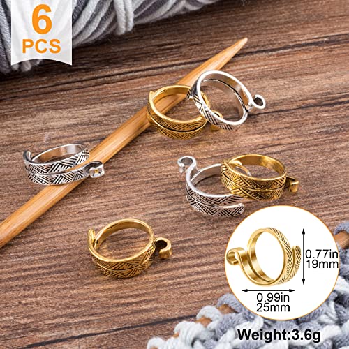 ANCIRS 6 Pack Knitting Crochet Loop Ring for Fingers, Adjustable Crochet Tension Ring, Metal Open Yarn Guide Finger Holders, Knitting Thimbles for Crochet- 3 Gold & 3 Silver - color: 3 Gold+3 Silver