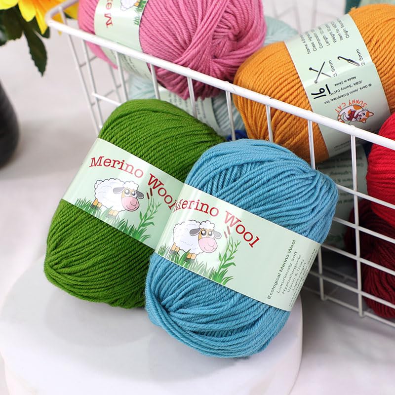 Sunny Cat 100% Pure Merino Wool Yarn for Knitting – 6pcs Merino Wool Yarn for Knitting and Crocheting – 1.8oz(10.8oz) Wool Skeins – Light/DK Weight –130yrds (780yrds Total) (39 Royal Blue) - color: 39 Royal Blue