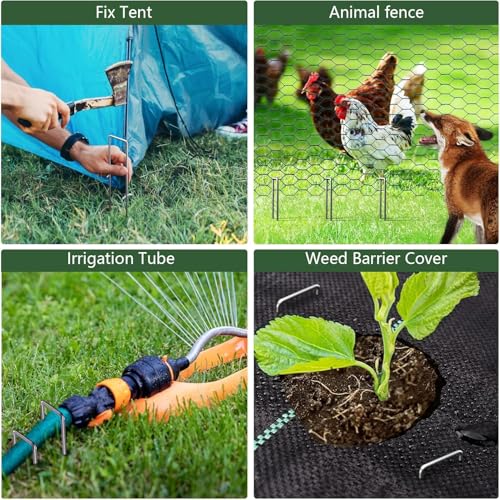 AMAGABELI 8 Inch 200 Pack Galvanized Landscape Staples 11 Gauge Anti-Rust Heavy Duty Garden Stakes Plant Cover Spikes U-Shaped Sod Pins Fence Stakes for Weed Barrier,Irrigation Tubing,Lawns,Decoration - size: 8Inch