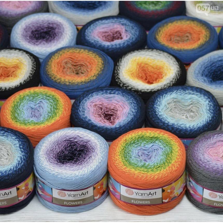 Yarn Art YarnArt Flowers Yarn 55% Cotton 45% Acrylic 250gr 1094yds Multicolor Cotton Yarn Rainbow Crochet Yarn Spring Summer - 1 Fine Sport Skein (311) - color: 311